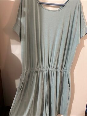 Light Blue Short Sleeve Elastic Waist Romper